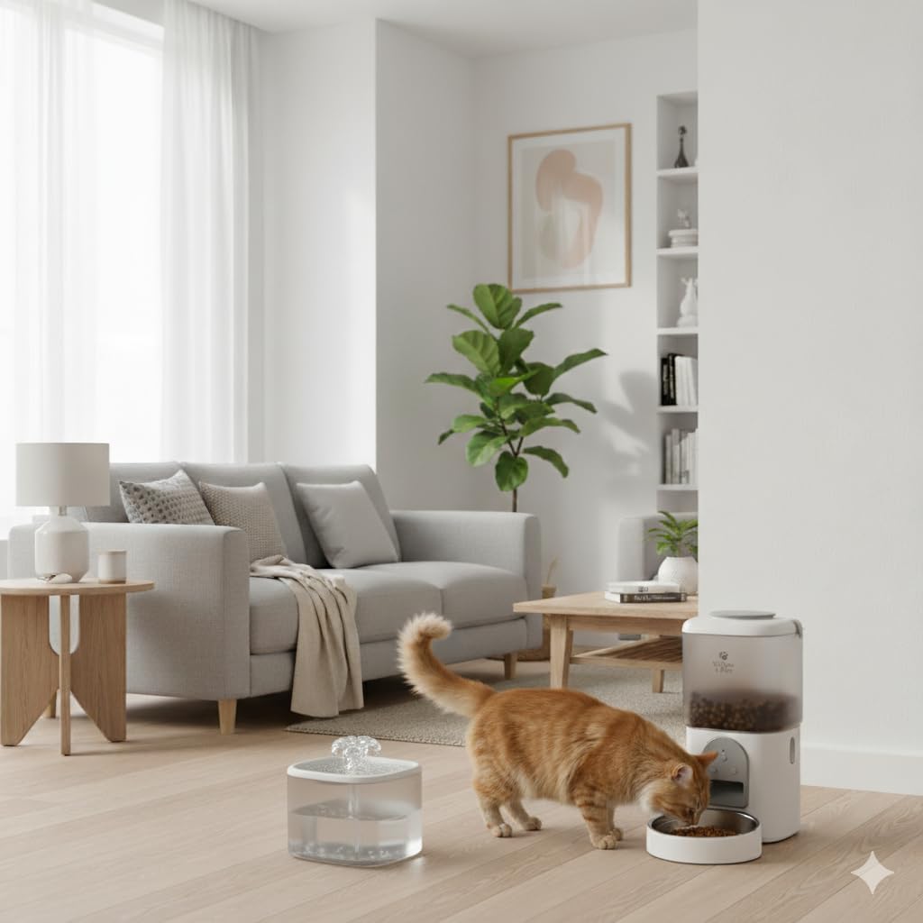 Willow & Paw Automatic Pet Feeder and Water Fountain Set, 4.5L WiFi Smart Food Dispenser with Stainless Steel Bowl, 2.5L Water Dispenser, App Control, Voice Recording