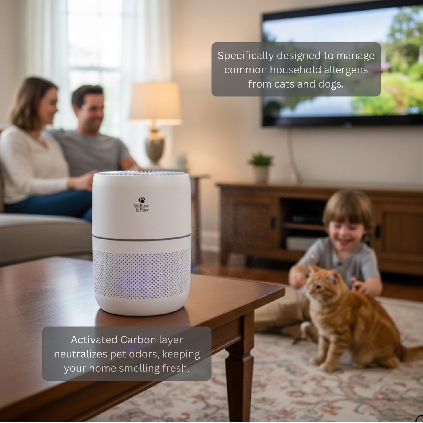 Willow & Paw HEPA Air Purifier for Home - Smart 4-Color Air Quality Sensor, 4 Speed Modes (Auto & Sleep), 8H Timer, and Aromatherapy Diffuser