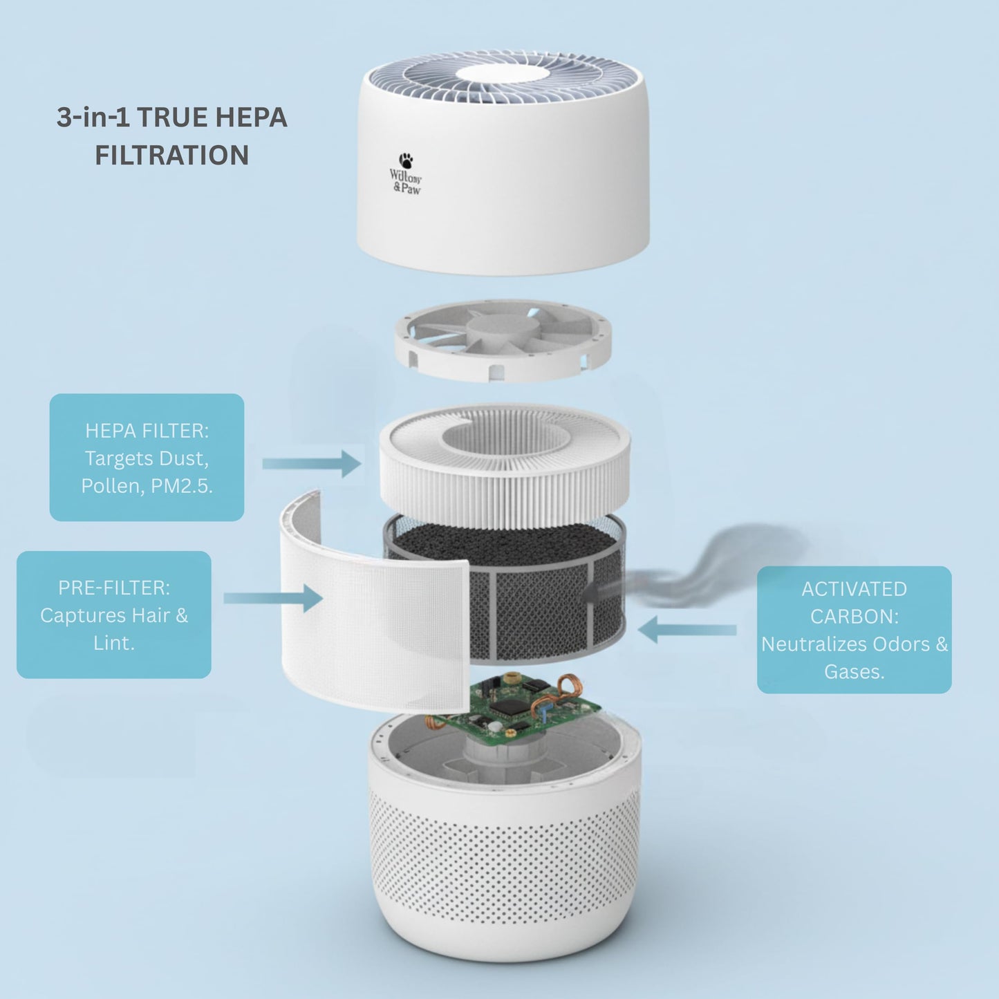 Willow & Paw HEPA Air Purifier for Home - Smart 4-Color Air Quality Sensor, 4 Speed Modes (Auto & Sleep), 8H Timer, and Aromatherapy Diffuser