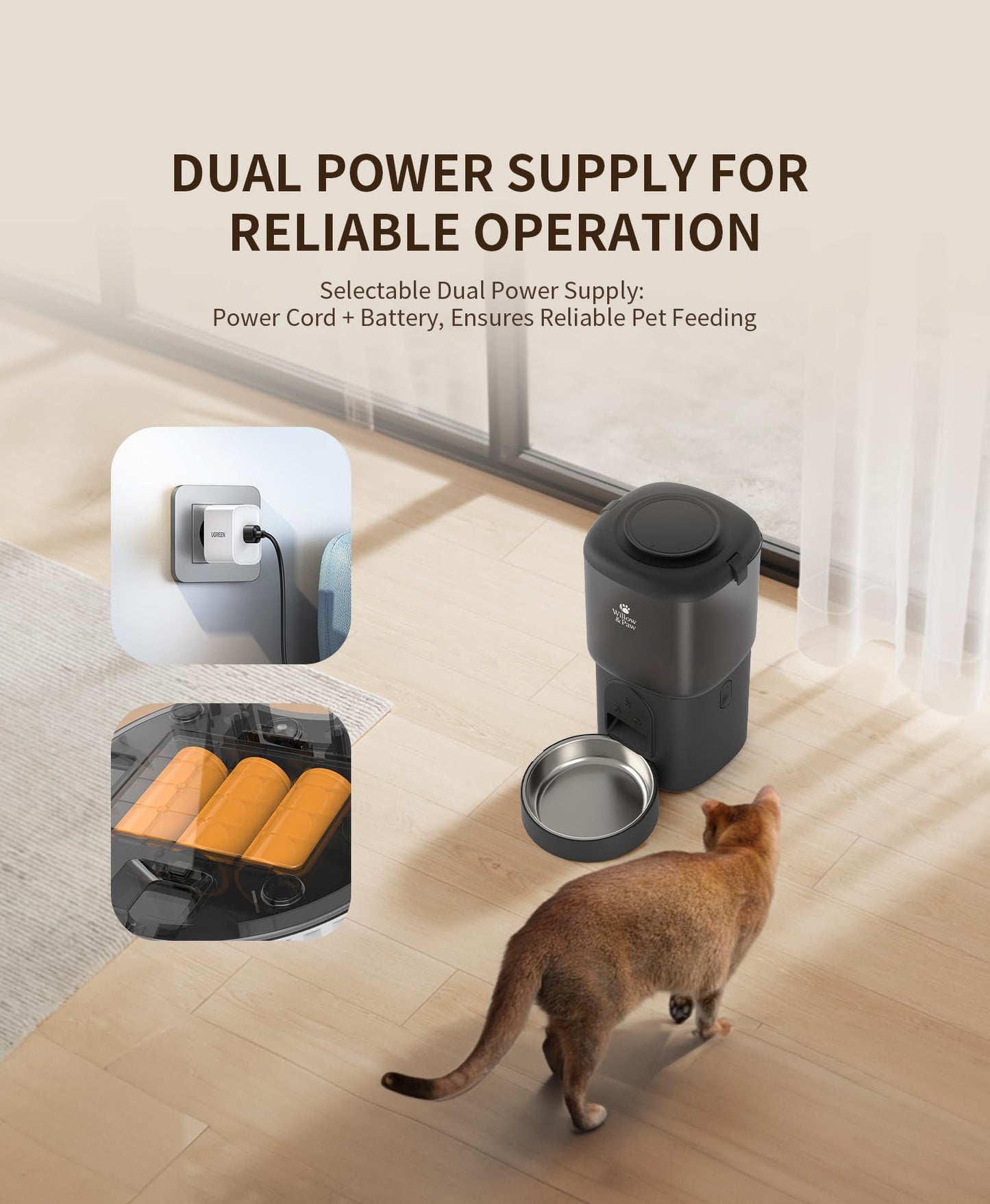 Willow & Paw Automatic Pet Feeder and Water Fountain Set, 4.5L WiFi Smart Food Dispenser with Stainless Steel Bowl, 2.5L Water Dispenser, App Control, Voice Recording