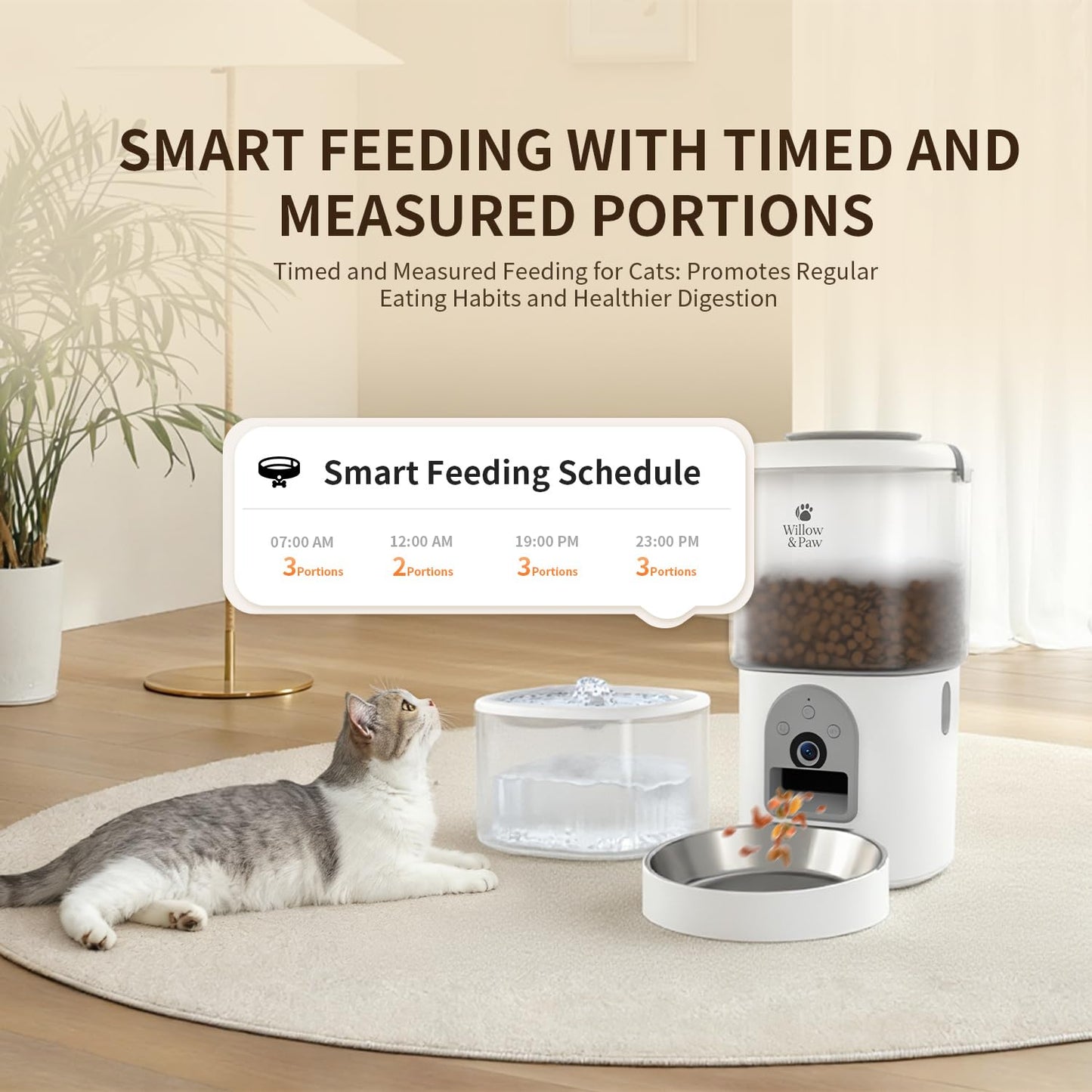 Willow & Paw Smart Automatic Pet Feeder and Water Dispenser Kit with HD Camera, Wi-Fi, 4.5L Feeder & 2.5L Fountain for Cats and Small Dogs