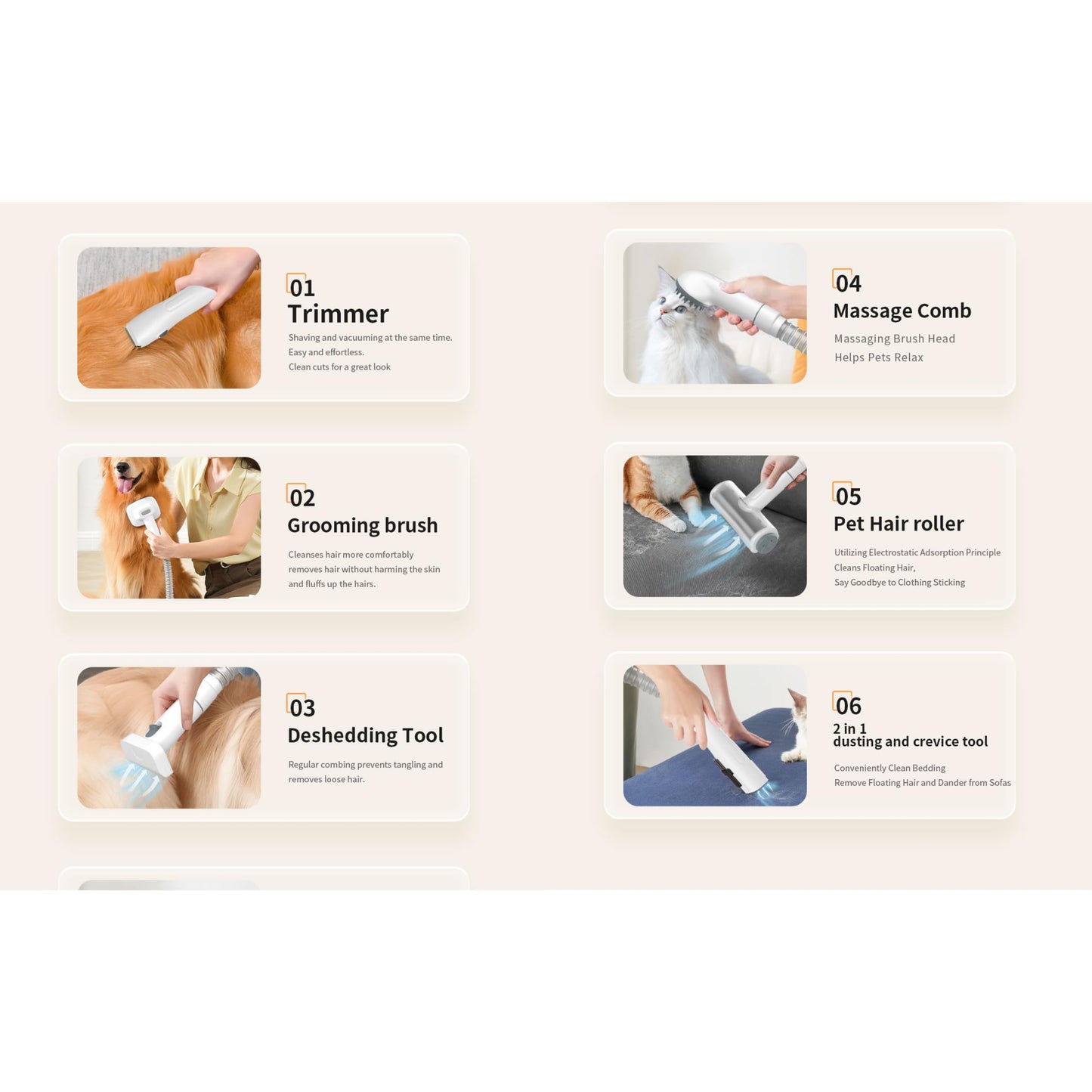 Willow & Paw 6-in-1 Pet Grooming Vacuum Kit, 350W Suction, 3.5L Capacity, Low Noise, with Trimmer, Deshedding Brush, and 6 Combs (3mm-24mm), for Dogs and Cats