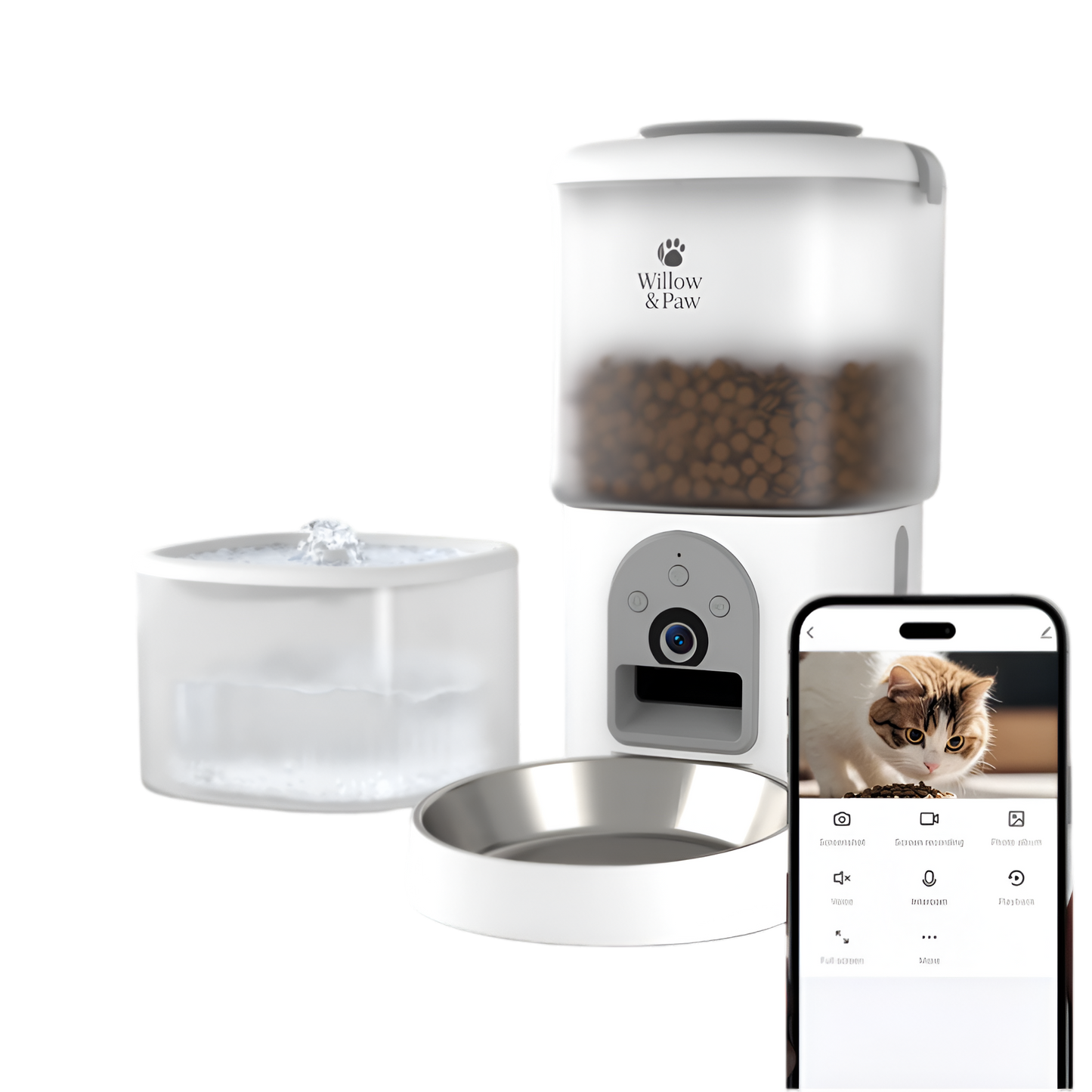 Willow & Paw Smart Automatic Pet Feeder and Water Dispenser Kit with HD Camera, Wi-Fi, 4.5L Feeder & 2.5L Fountain for Cats and Small Dogs