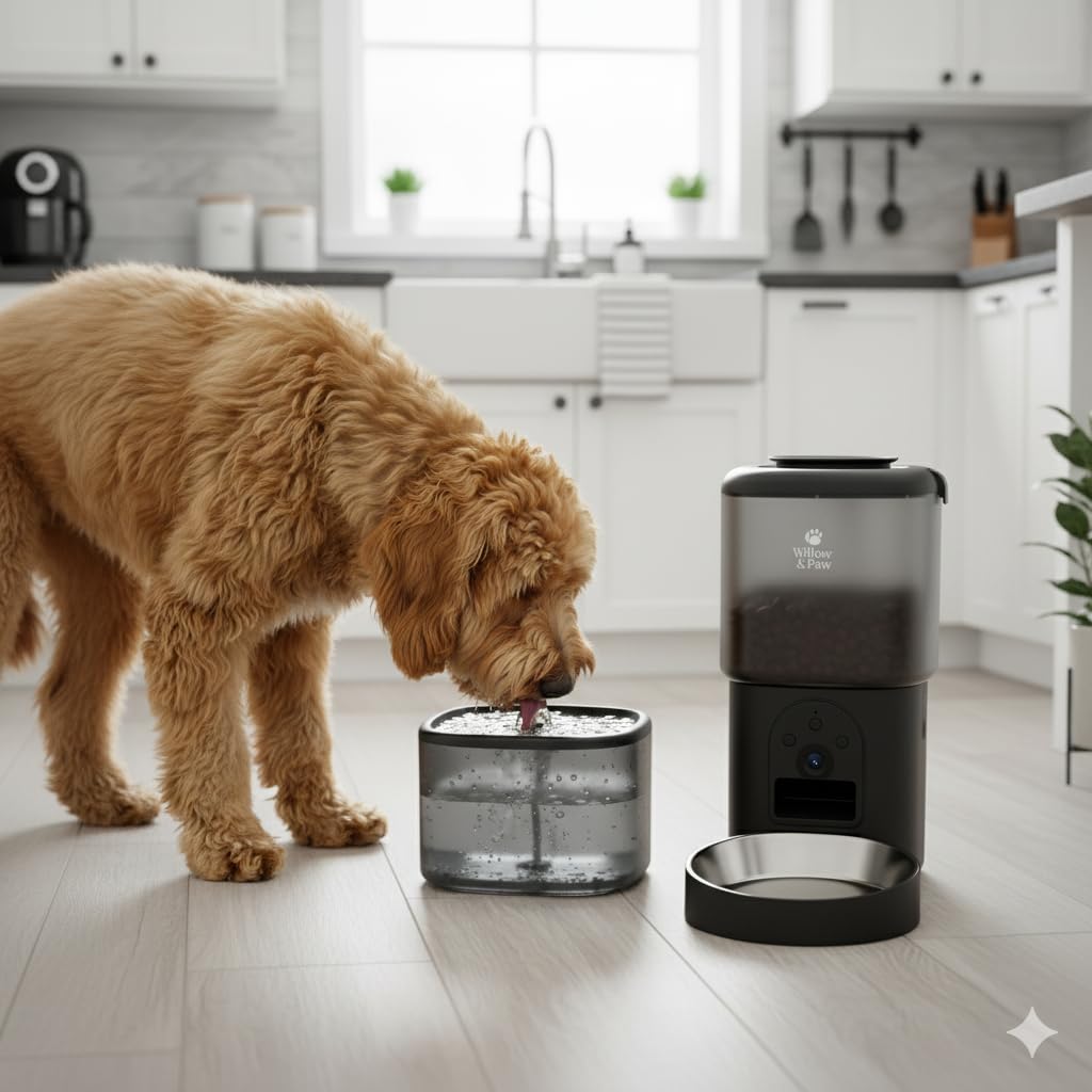 Willow & Paw Smart Automatic Pet Feeder and Water Dispenser Kit with HD Camera, Wi-Fi, 4.5L Feeder & 2.5L Fountain for Cats and Small Dogs