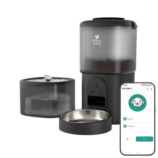 Willow & Paw Automatic Pet Feeder and Water Fountain Set, 4.5L WiFi Smart Food Dispenser with Stainless Steel Bowl, 2.5L Water Dispenser, App Control, Voice Recording