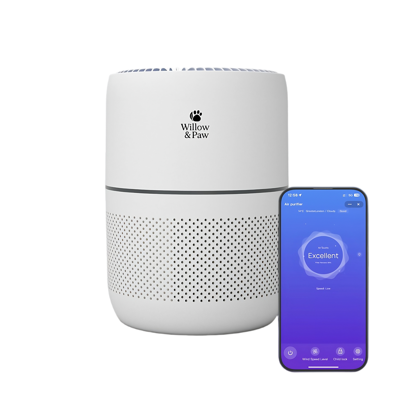 Willow & Paw HEPA Air Purifier for Home - Smart 4-Color Air Quality Sensor, 4 Speed Modes (Auto & Sleep), 8H Timer, and Aromatherapy Diffuser
